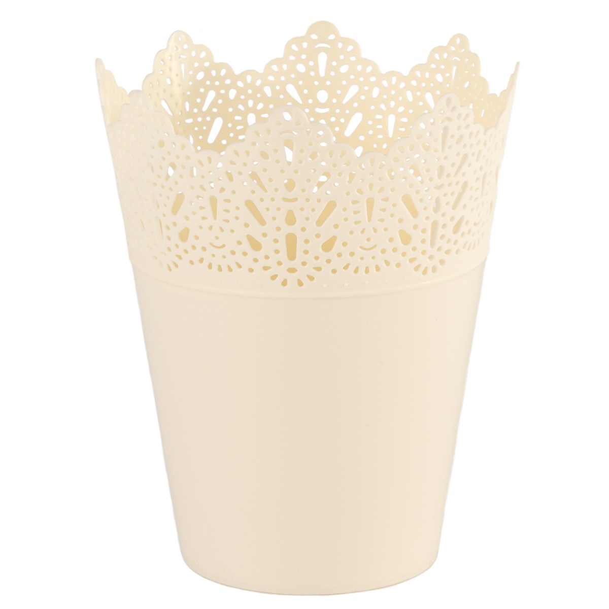 Plastový obal na kvetináč Čipka 15 cm, smotanová