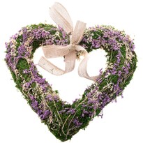 Підвісне серце з моху з сухими квітами, фіолетовий, 25 x 3,5 см