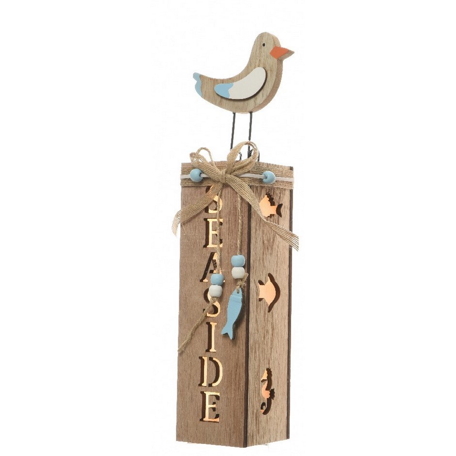Drevená LED dekorácia Seagull modrá, 33 cm