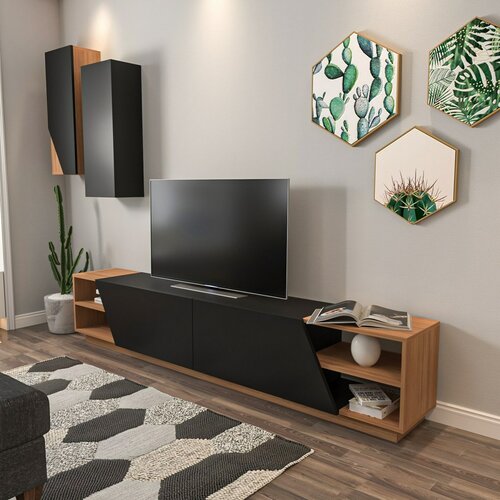 Zebra Black and Teak TV-asztal szekrénnyel