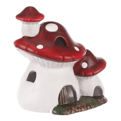 Dekoracja jesienna LED Świecący domek z grzybkami, 14 x 10 x 15 cm, ceramika