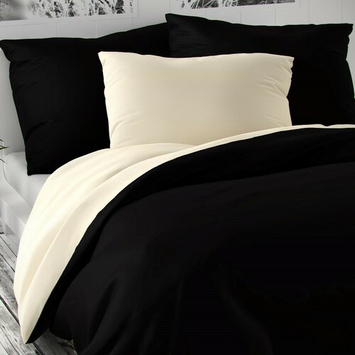Lenjerie de pat satinată Luxury Collection negru  / crem, 140 x 200 cm, 70 x 90 cm