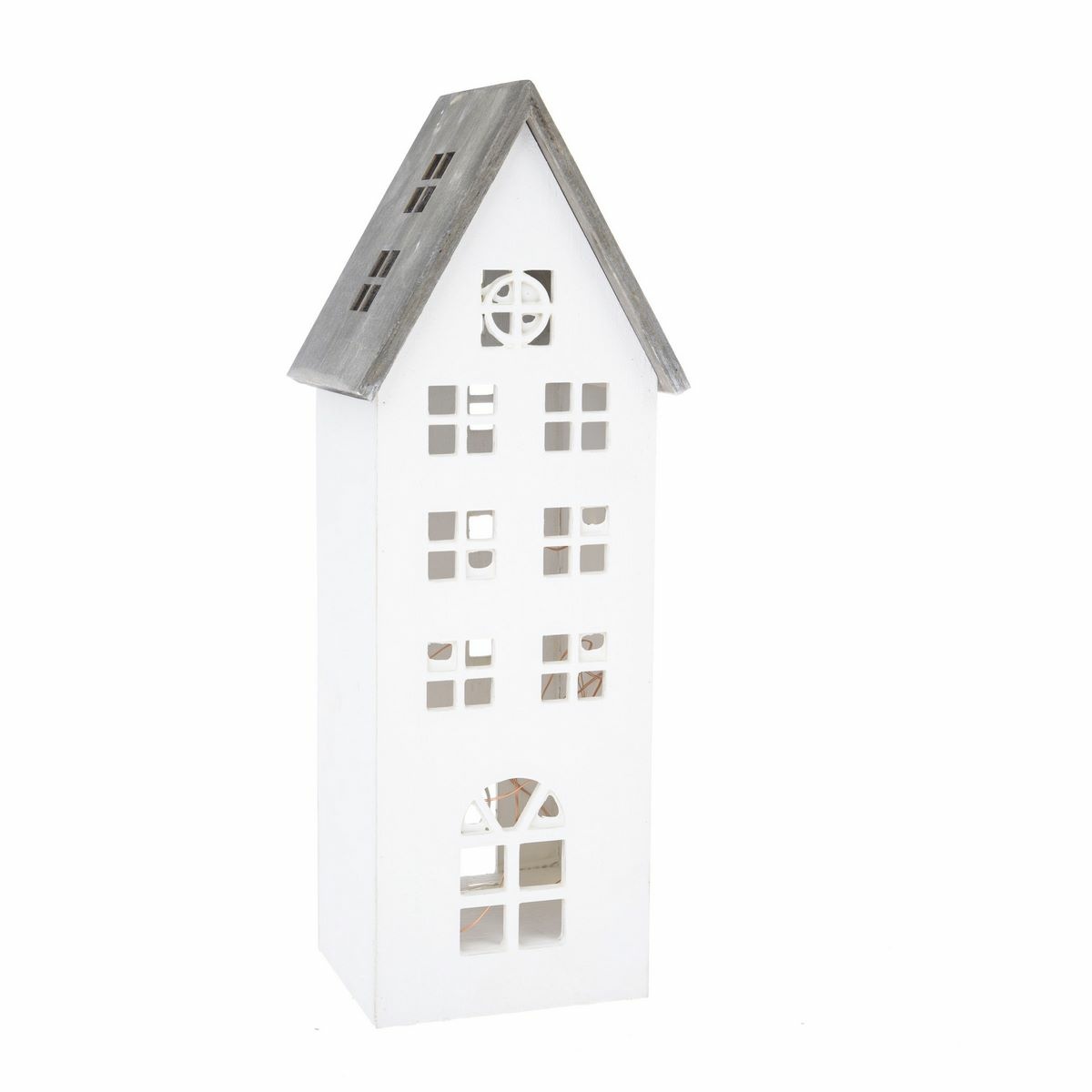 Vánční dřevěná LED dekorace Light house bílá, 11,7 x 21 x 9,8 cm