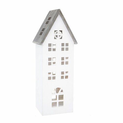 Weihnachtliche LED-Holzdekoration „Light House“, weiß, 11,7 × 21 × 9,8 cm