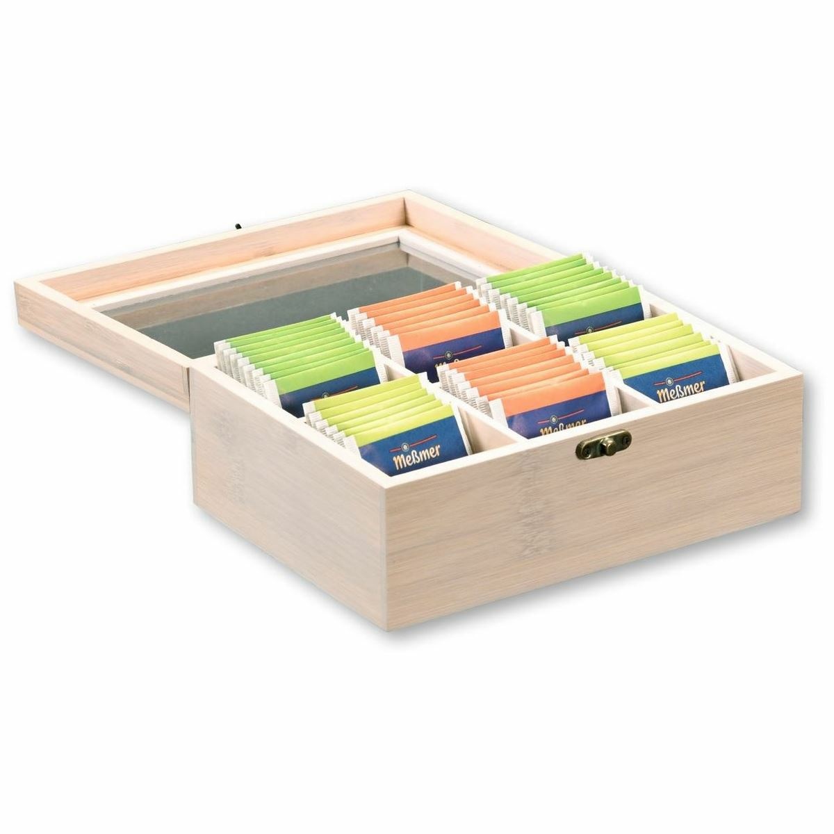 Kesper 57902 Organizer na herbatę bambusowy, 6 przegródek, biały, 21,5 x 16 x 9 cm