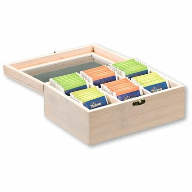 Kesper 57902 Organizer na herbatę bambusowy, 6 przegródek, biały, 21,5 x 16 x 9 cm
