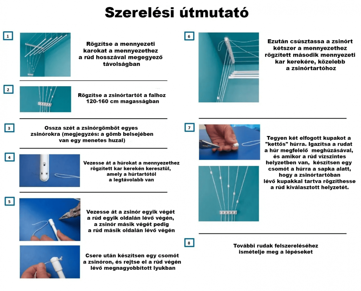 Ideal Mennyezeti ruhaszárító 6 rúddal, 150 cm termék 2. képe