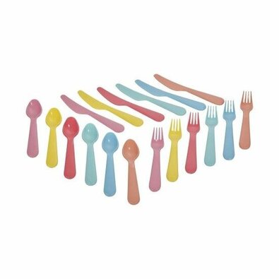 Set de tacâmuri din plastic pentru copii Rainbow,18 buc , 6 culori