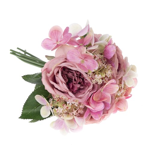 Buchet artificial de trandafiri și hortensii Sofia, 28 cm