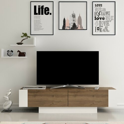 Matera White and Walnut TV szekrény polcokkal