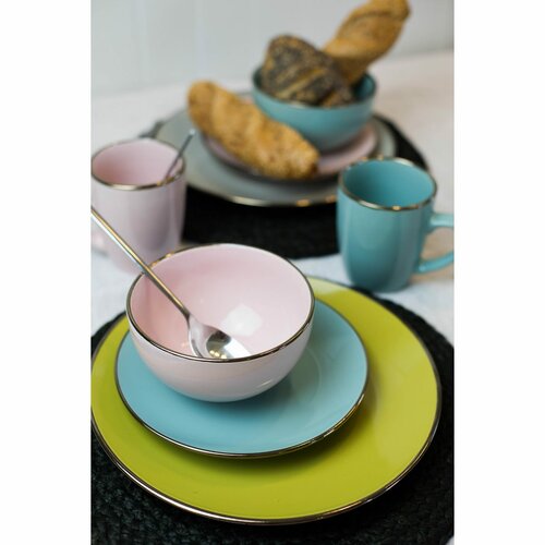 Bol de supă Mäser Metallic RIM Green, 18,6 cm, 6 buc.