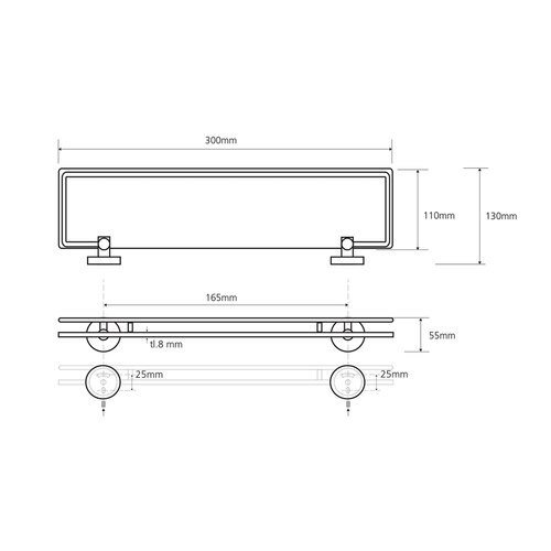 SAPHO XR607 X-Round E Glasablage mit klappbarer Stange, 30 x 13 cm