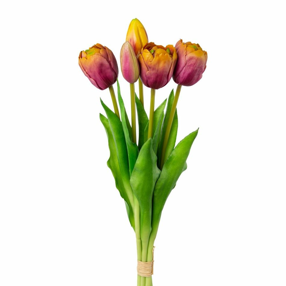 Umělý svazek tulipánů 5 ks mauve-yellow, v. 38 cm