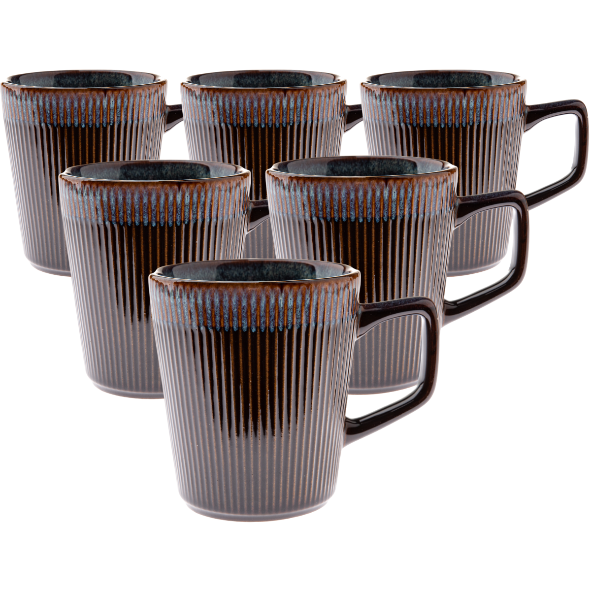 Zestaw 6 ceramicznych kubków Rustik 410 ml, ciemnobrązowe