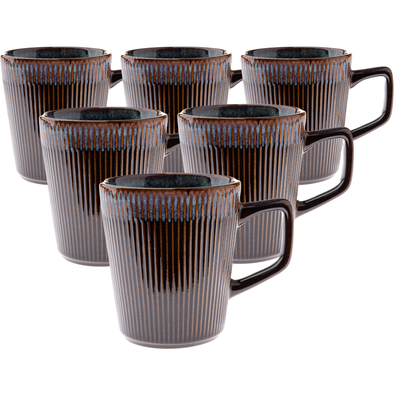 Komplet 6 keramičnih skodelic Rustik, 410 ml,temno rjava