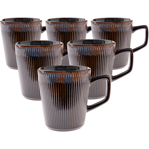 Zestaw 6 ceramicznych kubków Rustik 410 ml, ciemnobrązowe