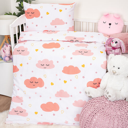 4Home Kinderbettwäsche aus Baumwolle Pink Clouds, 100 x 135 cm, 40 x 60 cm