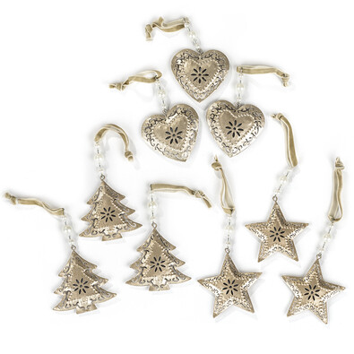 Ozdoby świąteczne metalowe, zestaw 9 szt.