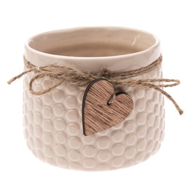 Keramični lonček za rože Wood Heart bež, 8,8 x 11cm
