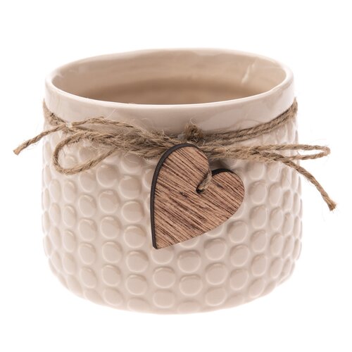 Керамічний горщик для квітів Wood Heart бежева, 8,8 х 11 см
