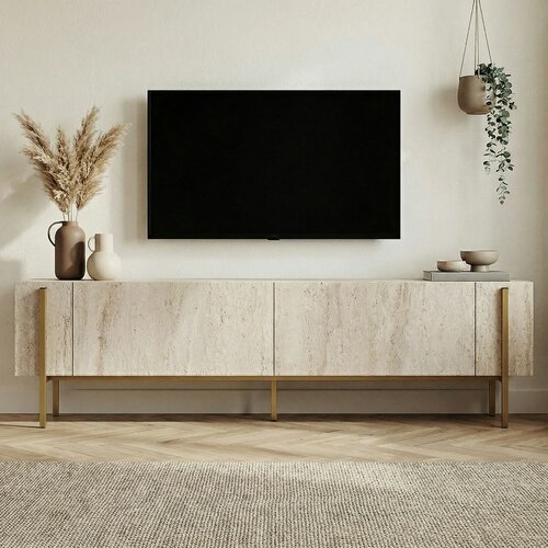 Glamour TV-szekrény – Travertine, Gold