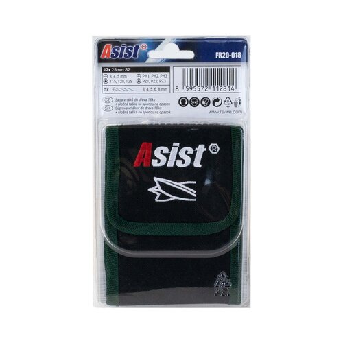 Asist FR20-018 set vrtákov do dreva a bitov v úložnej taške, 18 ks