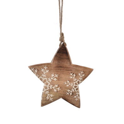 4Home Dekoracija iz mangovega lesa Snowflake Star, 20 cm