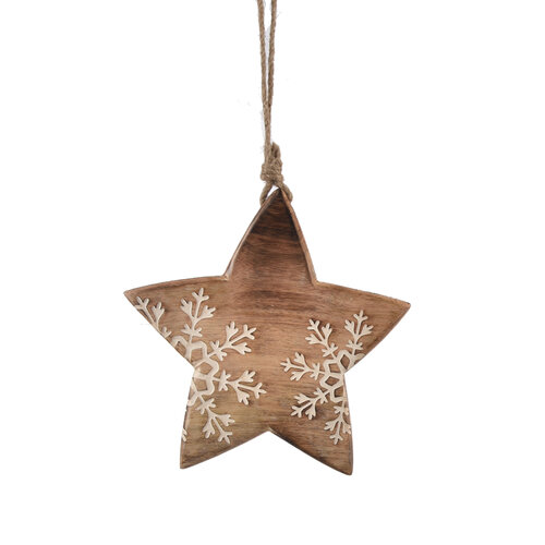 4Home Dekoration aus Mangoholz „Snowflake Star“, 20 cm