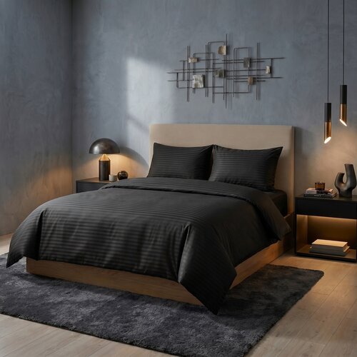 Kvalitex Saténové povlečení Stripe černá, 140 x 220 cm, 70 x 90 cm