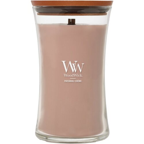 Lumânare parfumată vază mare WoodWick PatchouliCreme, 609 g