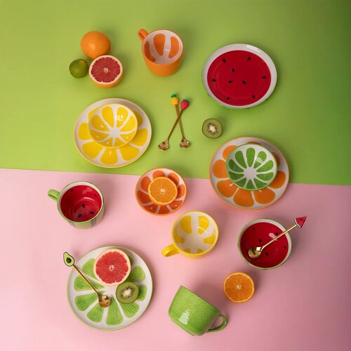 Altom Set aus Keramik-Jumbotassen-Set Tropicana Limette 470 ml, 2 Stück