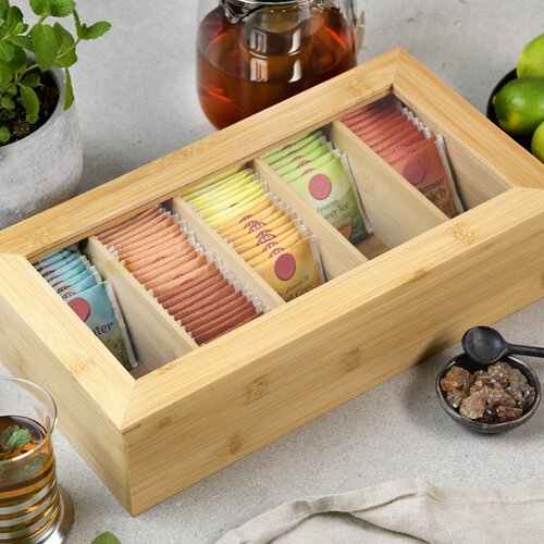 Kesper 58900 Organizer na herbatę bambusowy, 5 przegródek, 36 x 20 x 9 cm