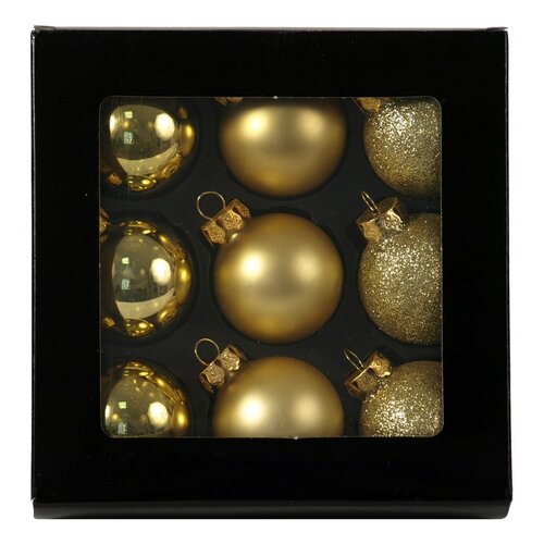Skleněné vánoční koule, zlaté, 9 ks, zlatá