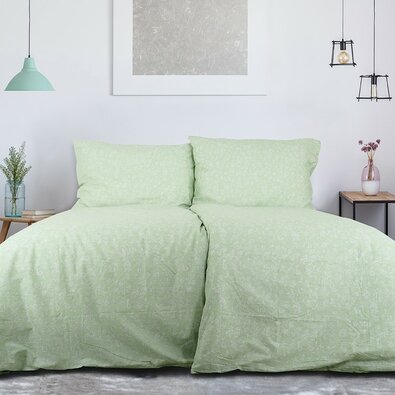 Lenjerie de pat din bumbac B.E.S. PetroviceExkluziv Green flowers, 140 x 200 cm, 70 x 90 cm