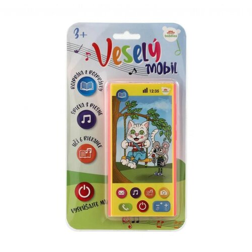 Veselý Mobil Telefón plast, hovoriaci slovensky, 7,5 x 15 cm na batérie so zvukom