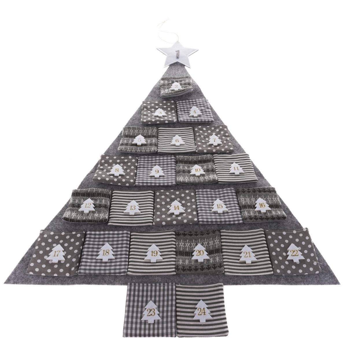 Calendar textil de Advent Gray tree, 68 x 68 cm