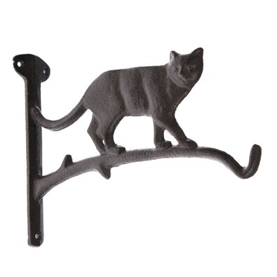 Gusseisener Kleiderhacken Katze auf einem Ast Schwarz, 13 x 19 cm