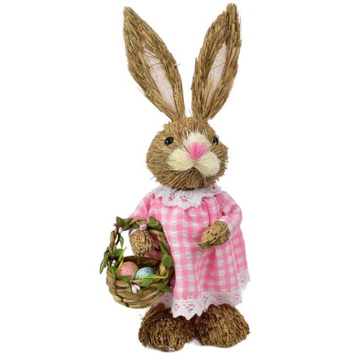 Velikonoční zajíček ze slámy s košíkem, 13 x 33 x11 cm