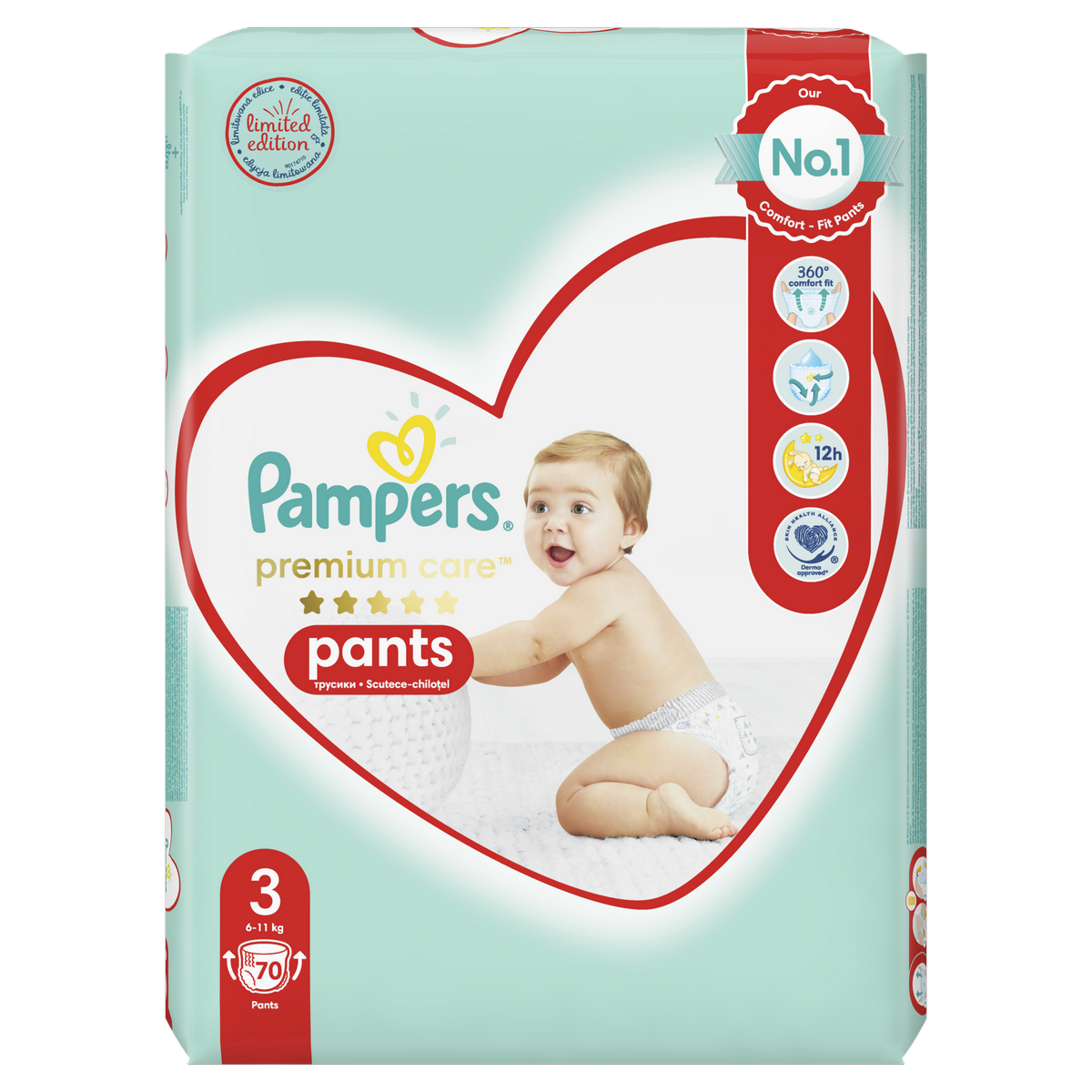 Pampers pelenkák Premium Care nadrág 70 db, 3-asméret