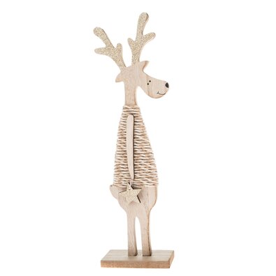 Świąteczna dekoracja drewniana renifer z gwiazdką brązowy, 9,2 x 30,8 cm