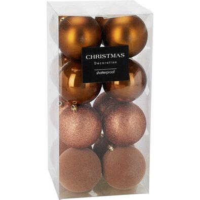 16 darabos karácsonyi díszkészlet FestiveSparkles, aranybarna, átmérő 8 cm, műanyag