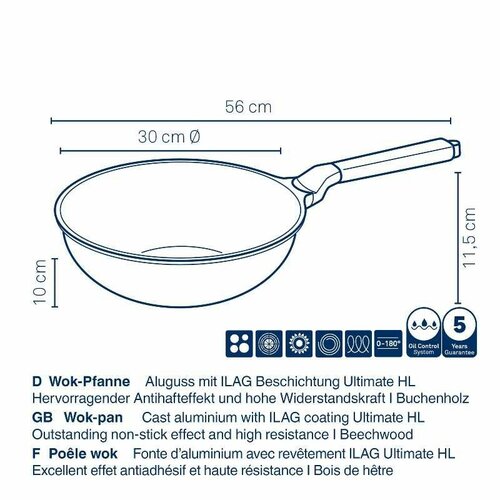 Tigaie wok Kela VITANA, aluminiu turnat, gri, 30cm