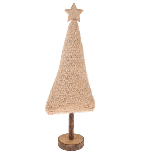 Vianočná dekorácia Textilný stromček 45,5 cm, chlpatý fleece, béžová