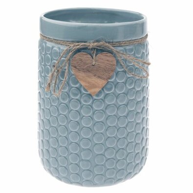 Керамічна ваза Wood heart світло-блакитна, 14  x 20 см