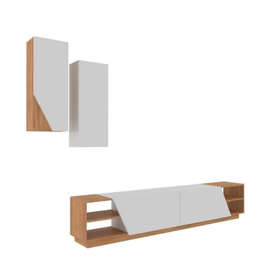Zebra White and Teak TV-asztal szekrénnyel