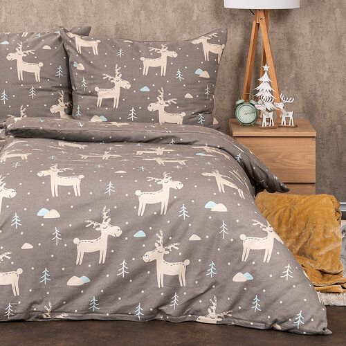 4Home Flanelno posteljno perilo Veseli severnijelen , 220 x 200 cm, 2 kosa 70 x 90 cm