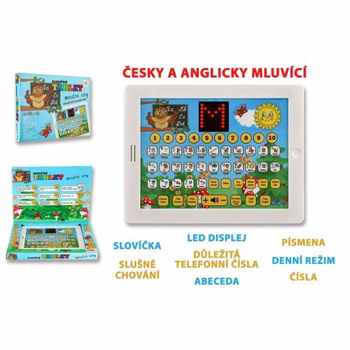 Naučný tablet moudré sovy dvojjazyčný CZ+AJ, plast, 24x19x2 cm, na baterie se zvukem