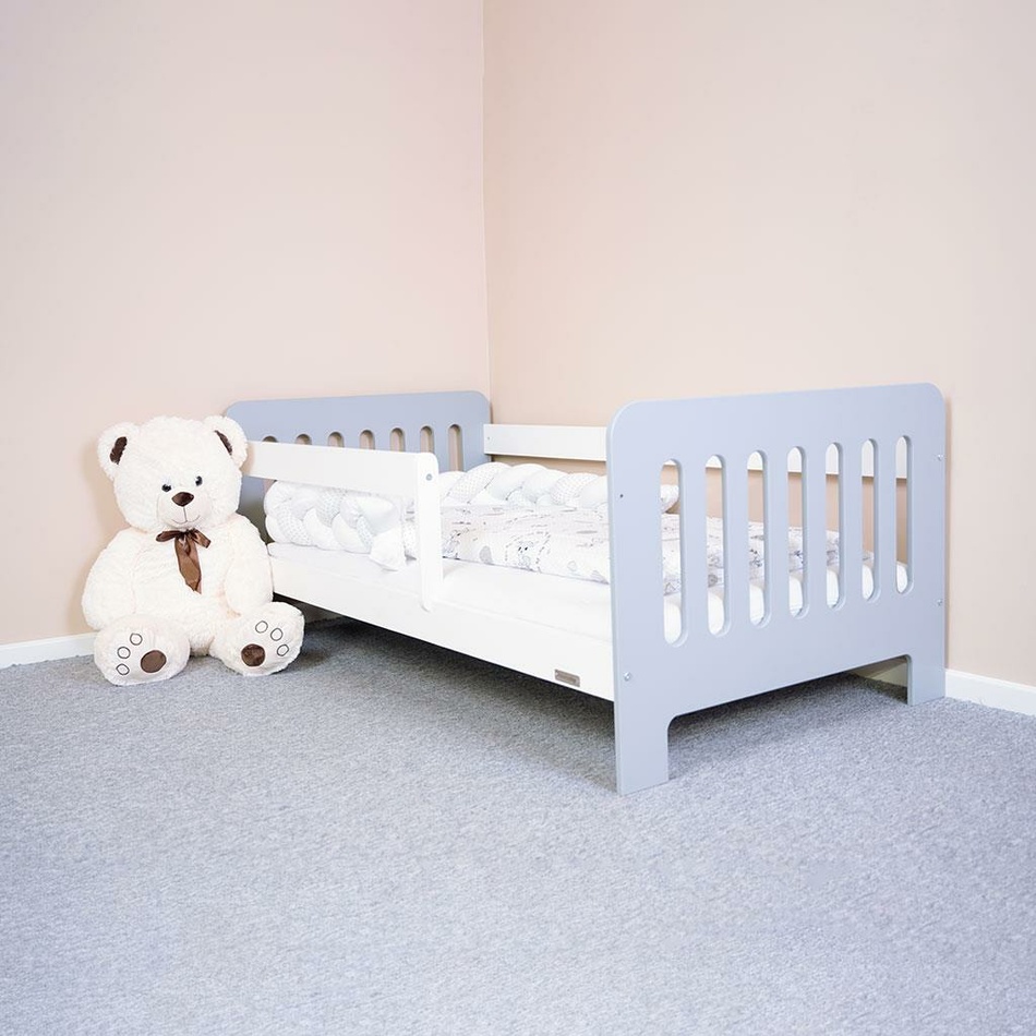 Levně New Baby Dětská postel se zábranou Erik bílá-šedá, 160 x 80 cm