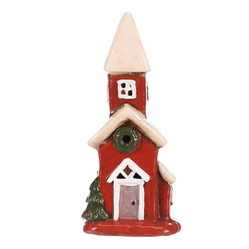 Dekoracja świąteczna domek z wieżyczką, LED, czerwony, ceramika
