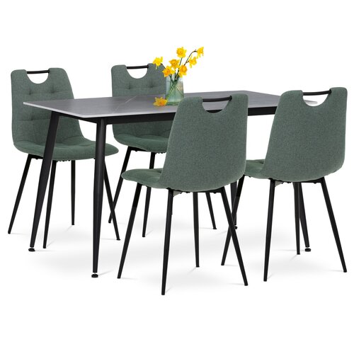 Set de masă cu farfurie ceramică și 4 scaune,verde
